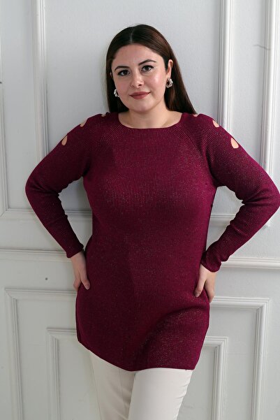 By Saygı Off-the-Shoulder Plus Size Sports Tunic Sweater