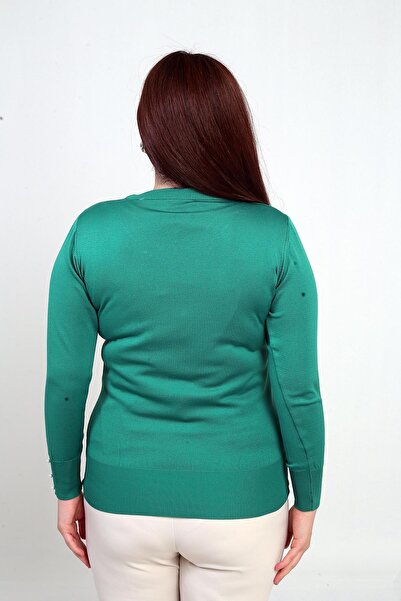 By Saygı Women's Sleeve and Collar Pearl Detailed Plus Size Cold Yarn Knitwear Blouse