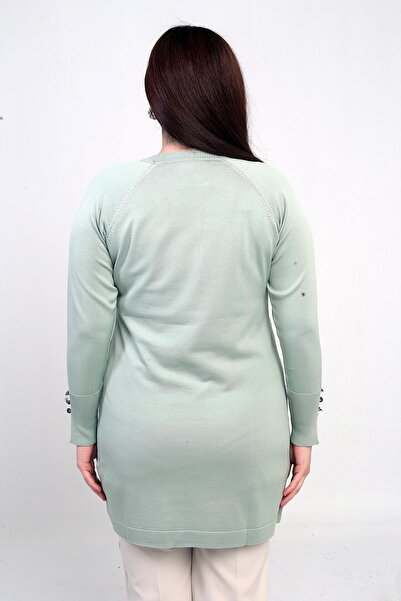 By Saygı Women's Large Houndstooth Pattern Sleeves Button Detailed Plus Size Tunic Blouse