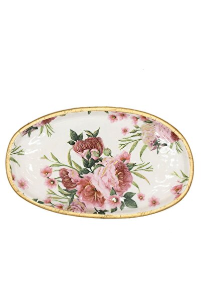 Liryo Candles Decorative tray, candle/jewelry holder, hand-cast from marble dust, 19 cm, Flowers pattern