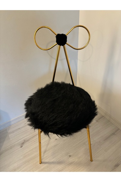 trendloom Fiyonk Makyaj Sandalyesi Siyah Peluş