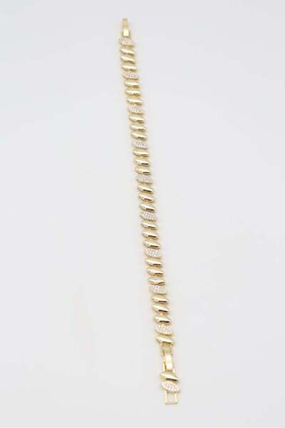 shesra Zirkon Taşlı Elips Şekil 14K Altın Renk Kaplama Çelik Bileklik