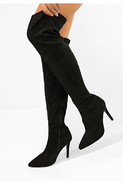 B T Shoes Cizme lungi cu toc subtire Glorise negre