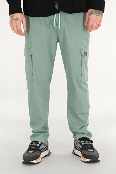 Souris Ανδρικό παντελόνι Mint Cargo Άνετο κομμένο βαμβακερό ελαστικό στη μέση