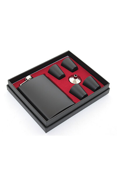 KTT Stainless Steel Flask Set with 4 Shot Glasses Black Color Stylishly Designed Functional Product