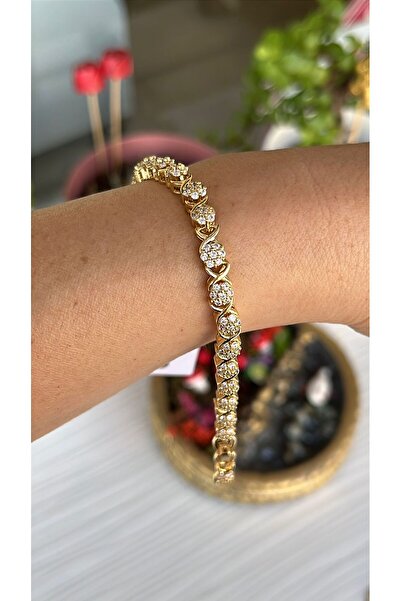 shesra Zirkon Taşlı Çiçek Motif 14K Altın Renk Kaplama Çelik Bileklik
