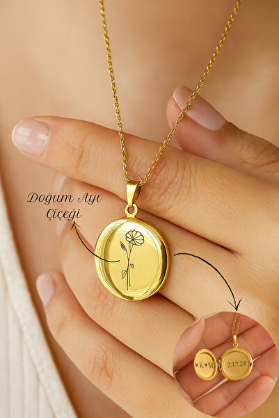 Narflake Gündüz Çiçeği İşlemeli Doğum Ayı Kişiselleştirebilir Çelik Kadın Kolye