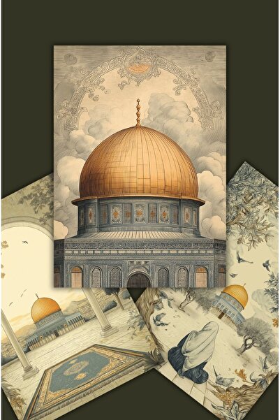 Muslim Walk Nuriel - Mescid-i Aksa - 3'lü Çerçevesiz Poster Seti (A5 Boyutunda)