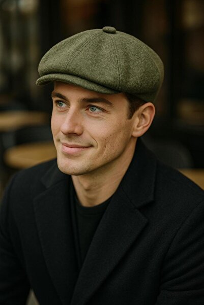 BALIENTE قبعة رجالية من صوف الكشمير الكاكي