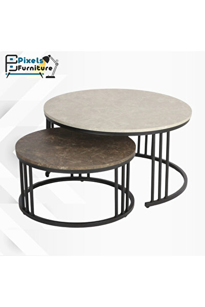 PixelsFurniture A set of two round, nesting main tables from Pixel Furniture, with metal bases.