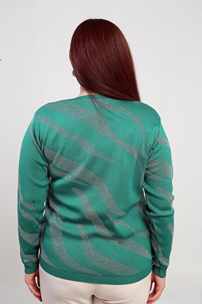 By Saygı V-Neck Silvery Zebra Pattern Plus Size Blouse