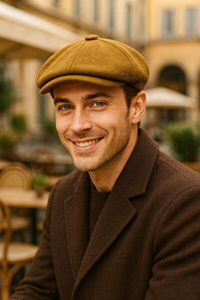 BALIENTE قبعة رجالية من صوف الكشمير الخردلي