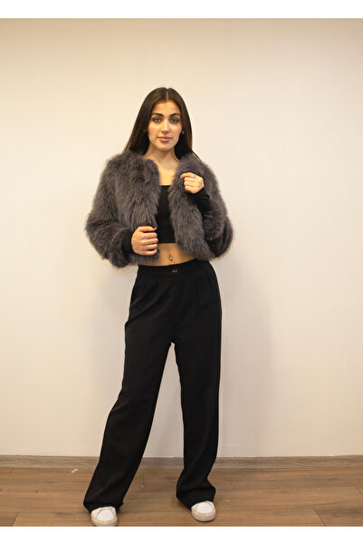 NEW JOURNAL Women's Gray Faux Short Faux Fur Coat New-005