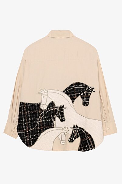 Quzu Tuvid Detaylı Gömlek Bej