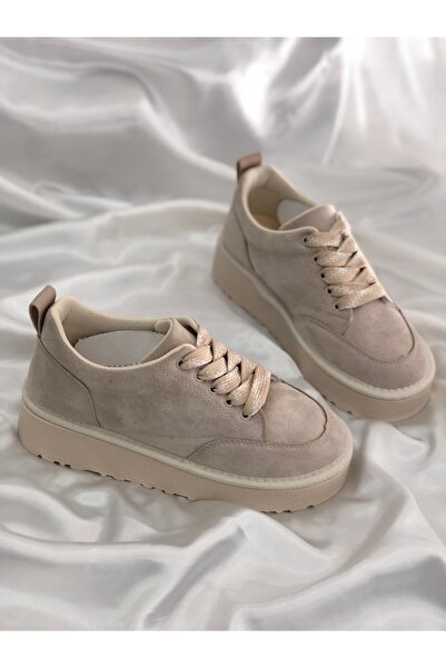 Hg Ayakkabı Pantofi sezonieri GALINDA BEIGE din piele intoarsa cu talpa inalta