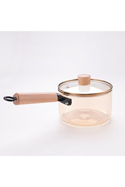 Aurov Borosilicate Glass Pot, 1.8L, Heat Resistant, Gas, Wooden Lid/Handle, Cooking/Serving, Transparent