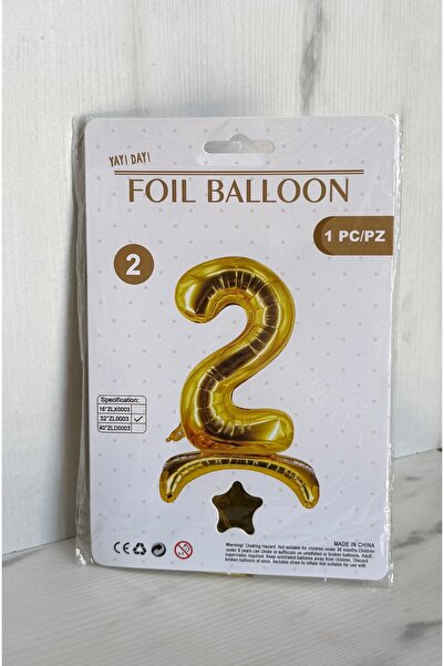 maycup Gold Color Number Foil Balloon with Stand 75 cm - 2 Year Old Themed Fo...