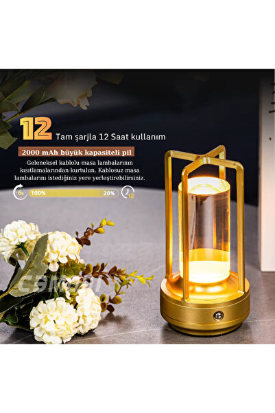 GreaTech USB Şarjlı Dokunmatik Kademesiz LED Gece Lambası Masa Lambası 3Işık ...