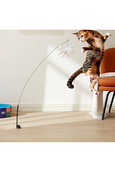 KTT Cat Play Fishing Rod with Suction Cup, Feather and Bell, Stylishly Designed Functional Product