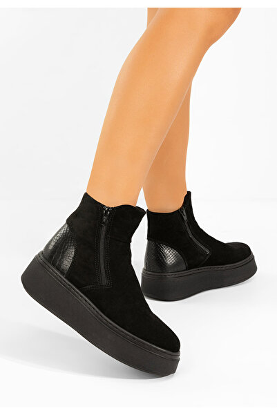 B T Shoes Γυναικεία δερμάτινα μποτάκια Andiora Μαύρα