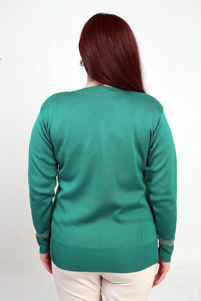 By Saygı Women's V-Neck Glitter Detailed Plus Size Blouse