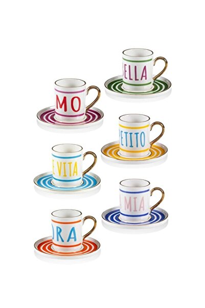 RİVO HOME DECOR La Dolce Vita Turkish Coffee Cup Set for 6 People 100ml