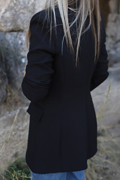 bytugcekaya Μαύρο μπλέιζερ με λεπτομέρεια με ραβδώσεις