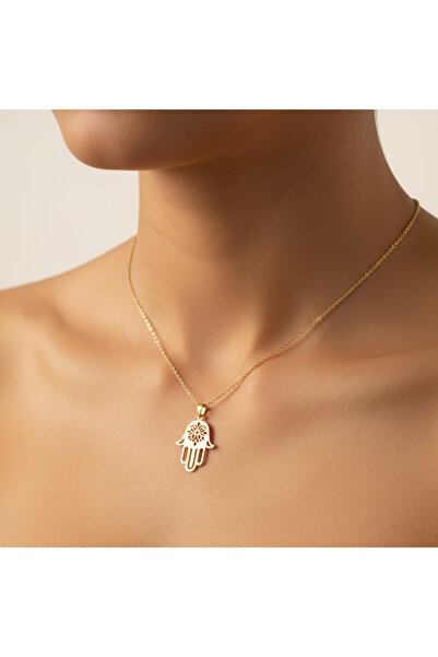 TabiTela 8 ayar altın kolye ucu Hamsa / Fatma’nın Eli GM9397 0.5 gr