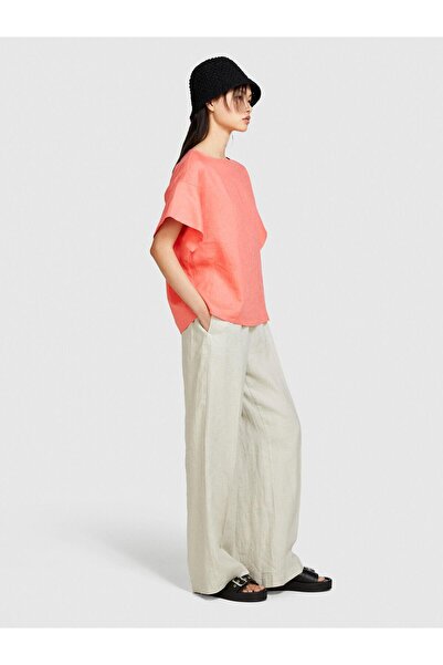 Sisley 100% Linen Relaxed Fit Boat Neck Blouse Women's Editable Blouse - 324P5Bmllq06R