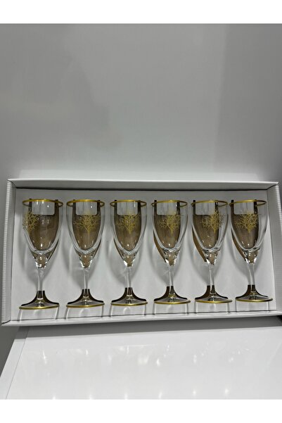 Hawve El İşçiliği Altın Yaldızlı Yaşam Ağacı Motifli 6’lı Cam Kadeh Seti