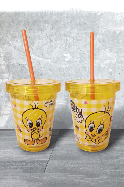 krommet Lisanslı Tweety Desen Pipetli Bardak 450 Cc- BPA Free( 1 adet)