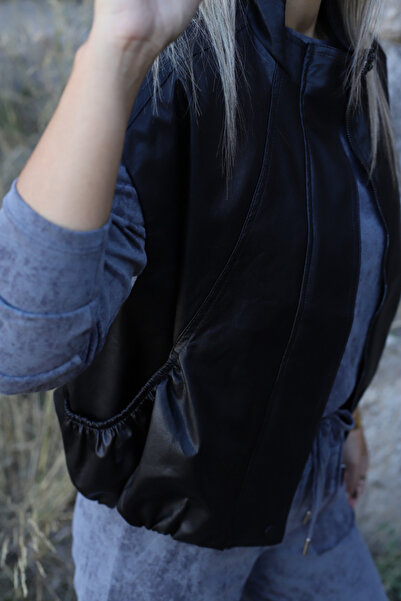 bytugcekaya Black Leather Bomber Vest