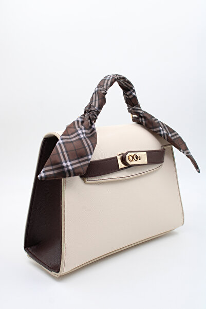 LASSO Women's Scarf Detailed Faux Leather Hand, Arm, and Shoulder Bag with Lock Closure