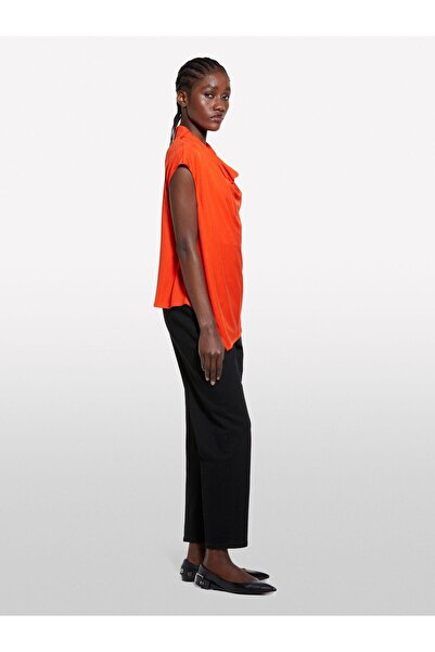 Sisley 100% Viscose Asymmetrical Draped Neckline Sleeveless Top Women Pomegranate Blossom Blouse - 325P5Fntlq08P