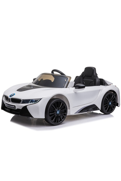 BMW Electric car for children, with remote control i8 Coupe WHITE, 12V, LED lights, music and leather seat