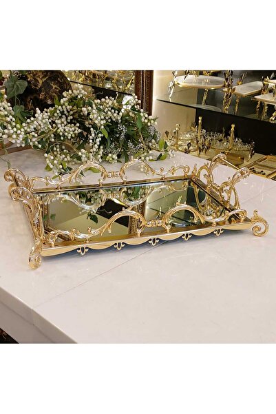 MaviDamla KULPLU METAL DÖKÜM TEPSİ GOLD 46*32 cm