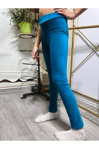 Şimo Butik Colanți pentru fete de iarnă din catifea cu talie elastică turcoaz slim fit
