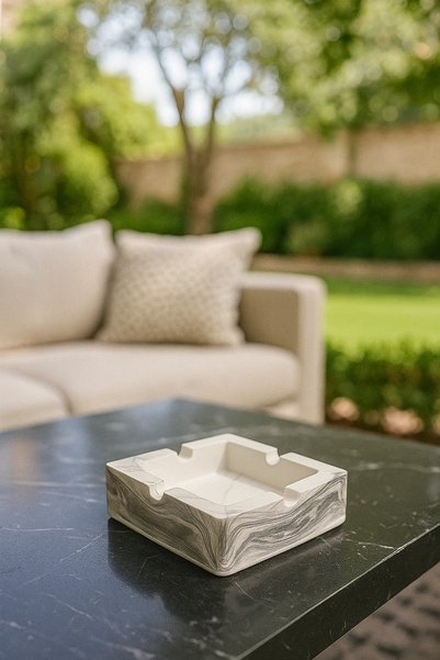SZN HOME DESİGN Stainless Concrete Marble Patterned Ashtray