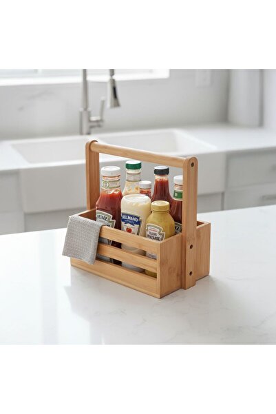 Hype Store Bambu Masa Üstü Taşınabilir Sosluk ve Peçetelik, Bambu Tezgah Üstü...