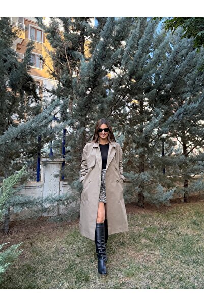 Butik Duygu Şakiroğlu Taş Rengi Kuşaklı Trençkot