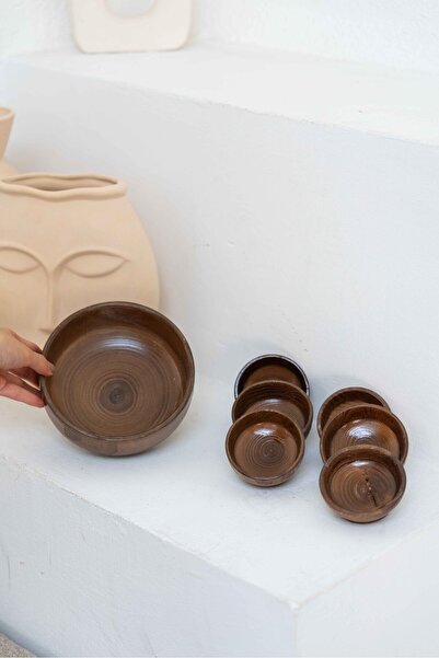 KaiHome 7 Piece Special Wooden Snack Bowl Set Dark Color