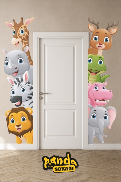 PANDA SOKAĞI Çocuk Odası Kapı Kenarı Dolap Dekoratif Duvar Sticker Sevimli Ha...