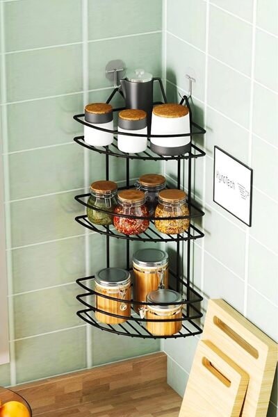 Hype Store Kyrotech 3 Katlı Siyah Paslanmaz Baharatlık, Duvar Veya Tezgah Üst...