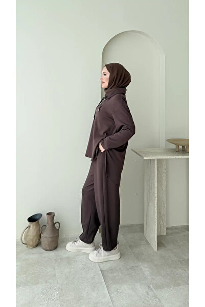 RFK Butik Γυναικείο Σετ Δύο Τεμάχια από Υφασμάτινο Φερμουάρ Oy.sho - Καφέ