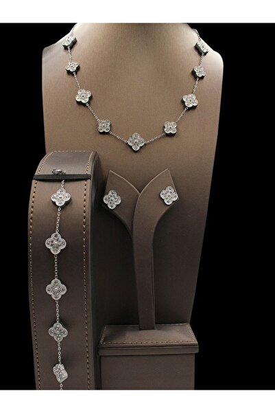 Klif طقم سلسال وأسورة وحلق مطلي ذهب فان كليف