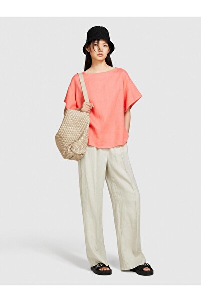 Sisley 100% Linen Relaxed Fit Boat Neck Blouse Women's Editable Blouse - 324P5Bmllq06R