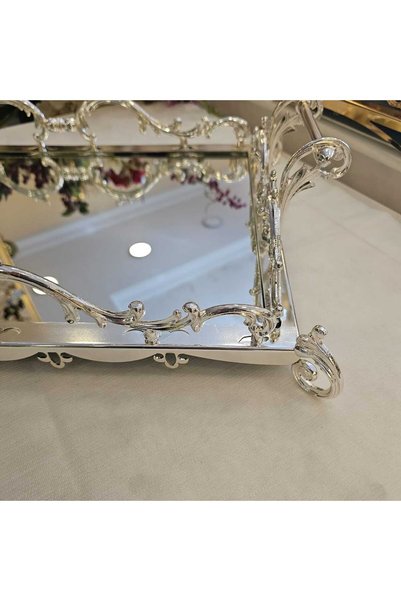 MaviDamla Metal Casting Tray with Handle Silver 46*32 cm