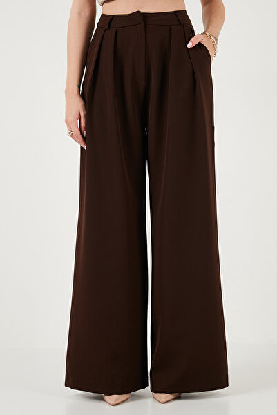 Lela Wide Leg High Waist Wide Leg Pants with Pile Detail Pants 6522016