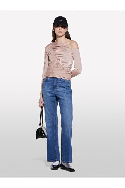 Sisley Stretch Fabric Stitching Detail Slim Fit Blouse Women's Milk Coffee Blouse - 325P33Txl400X