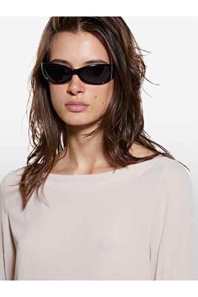 Sisley Kdn_100% Viscose Relaxed Fit Side Slit Boat Neck Blouse Women's Powder Blouse - 324A5Zmzlq07S